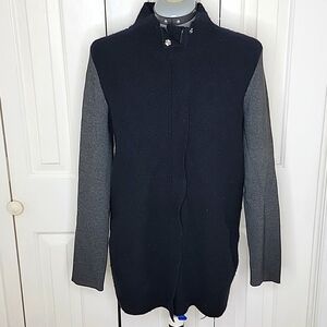 Ann Taylor Wool Cardigan Sweater Size LP Black and Gray